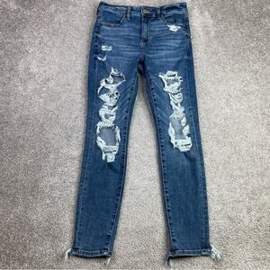 American Eagle Jeggings Women’s 8 Blue Skinny High Rise Dark Wash Ripped Stretch